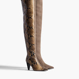 Khaite - Harvey Over-the-Knee High Boot in Morning Dove Suede and Taupe Python-Embossed Leather