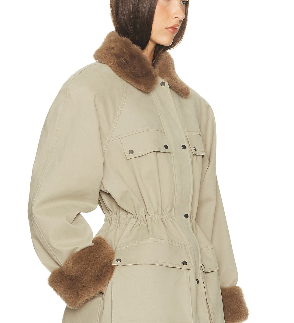 Helsa - The Balmoral Jacket With Faux Fur Trim in Khaki