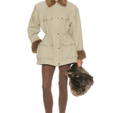 Helsa - The Balmoral Jacket With Faux Fur Trim in Khaki