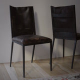 Lemieux Et Cie - Beautifully Patinaed Vintage Leather and Iron Dining Chairs in the Manner of Jean-Michel Frank - 6 Available