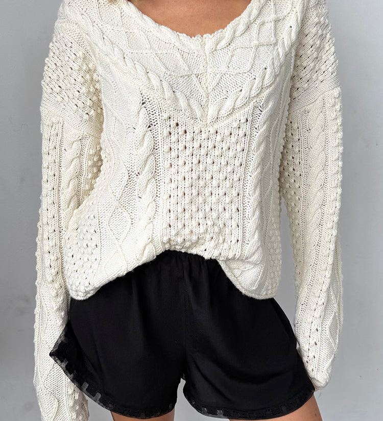 Ciao Lucia - Chrissie Ivory Cable Knit Sweater