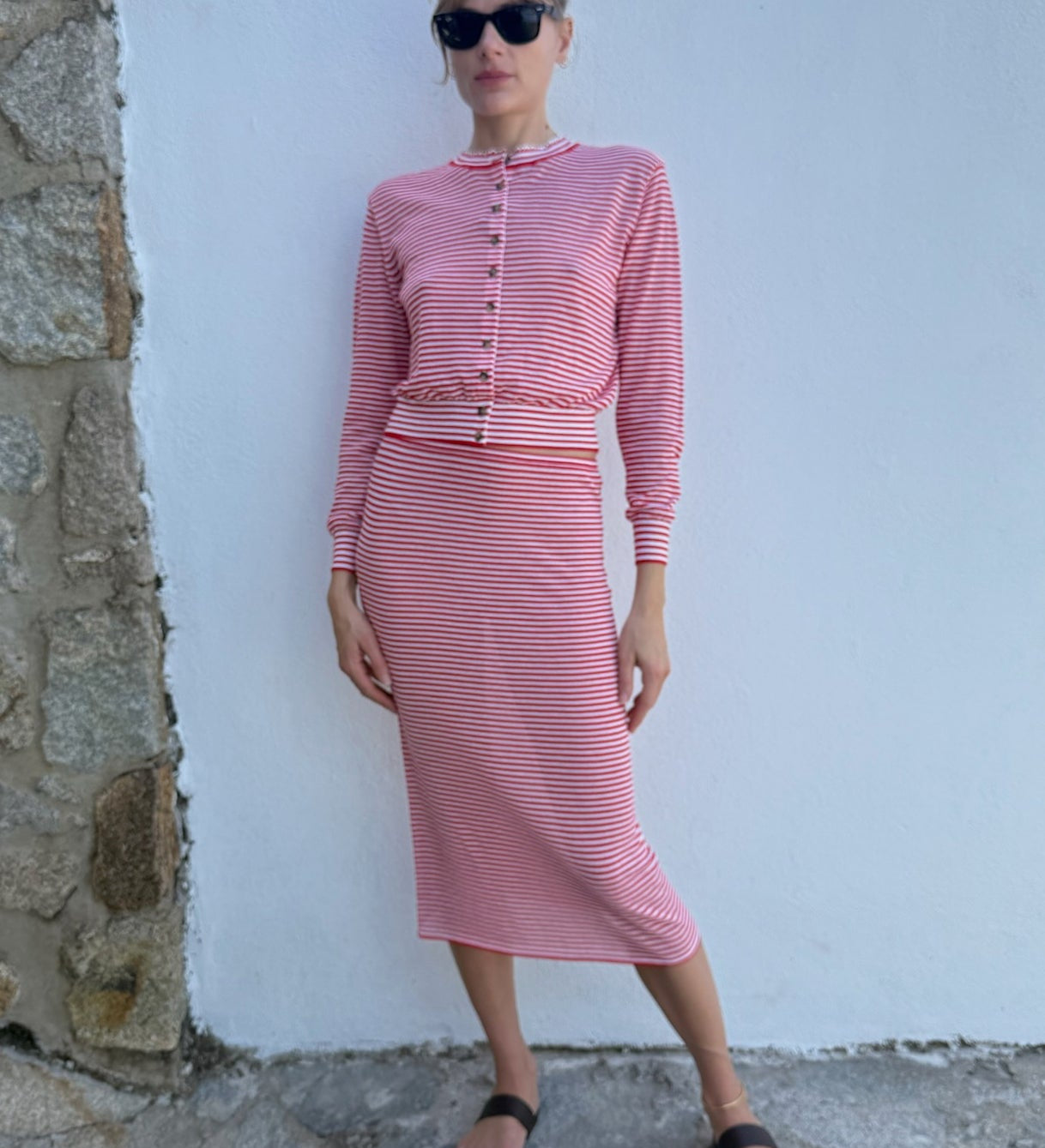Ciao Lucia - Faye Red Stripe Sheer Knit Skirt