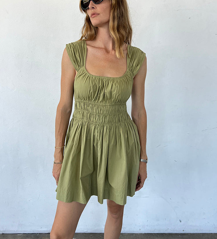 Ciao Lucia - Abella Khaki Washed Cotton Poplin Dress