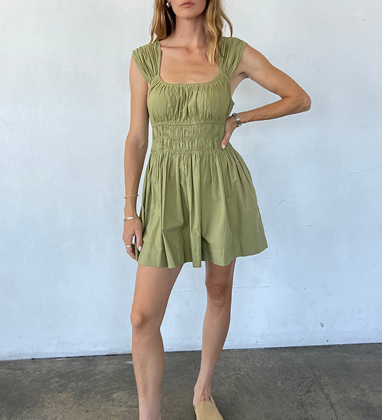 Ciao Lucia - Abella Khaki Washed Cotton Poplin Dress