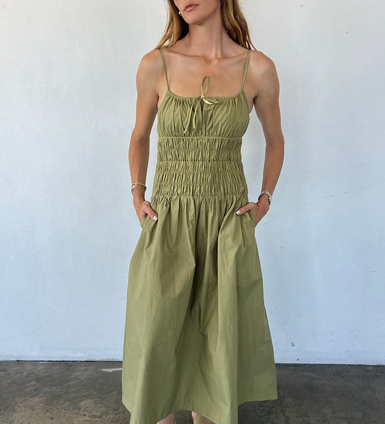 Ciao Lucia - Russo Khaki Washed Cotton Poplin Dress