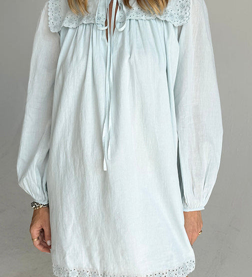 Ciao Lucia - Jonita Baby Blue Embroidered Cotton Dress