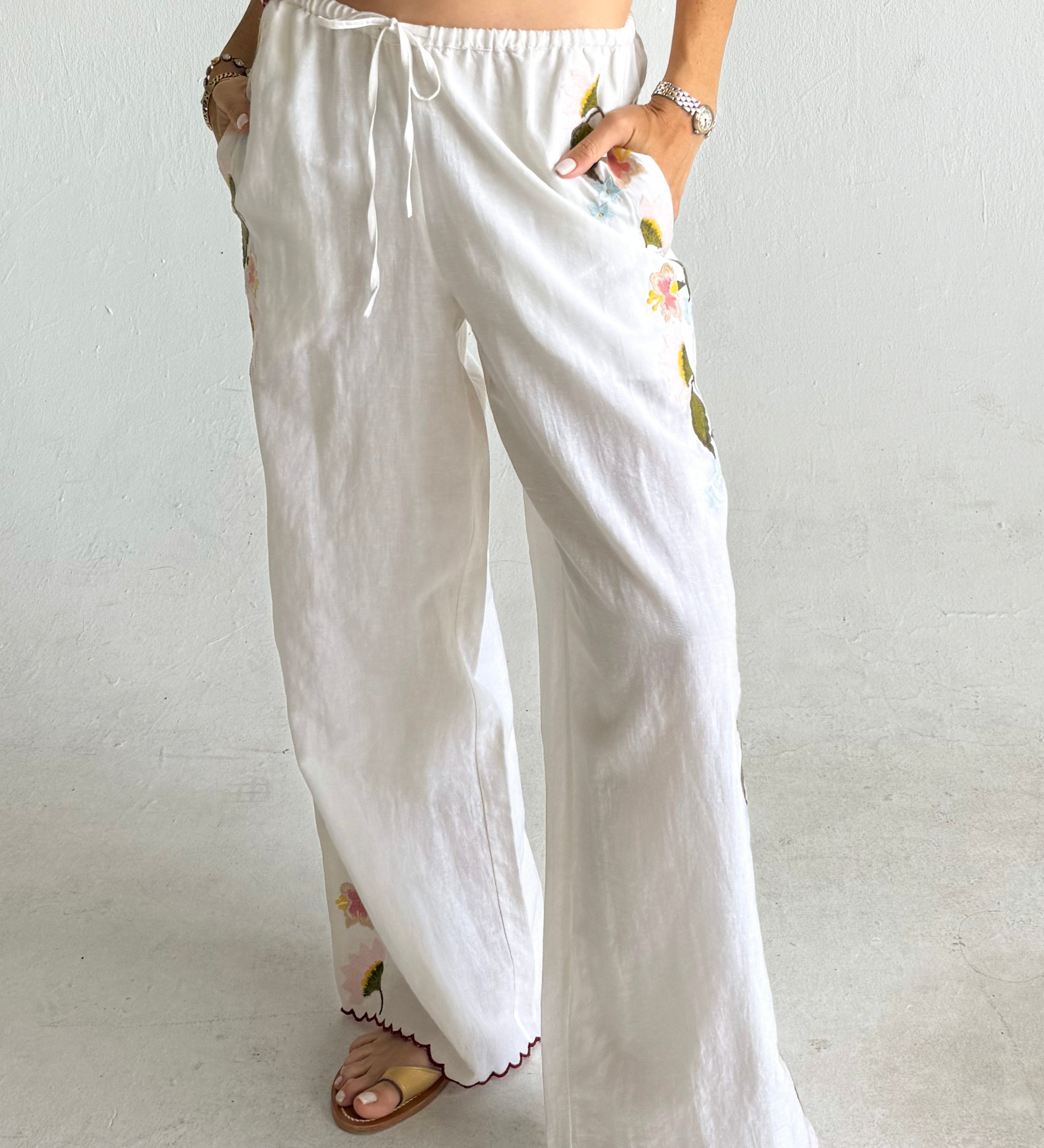 Ciao Lucia - Ermmano White Embroidered Linen Pant