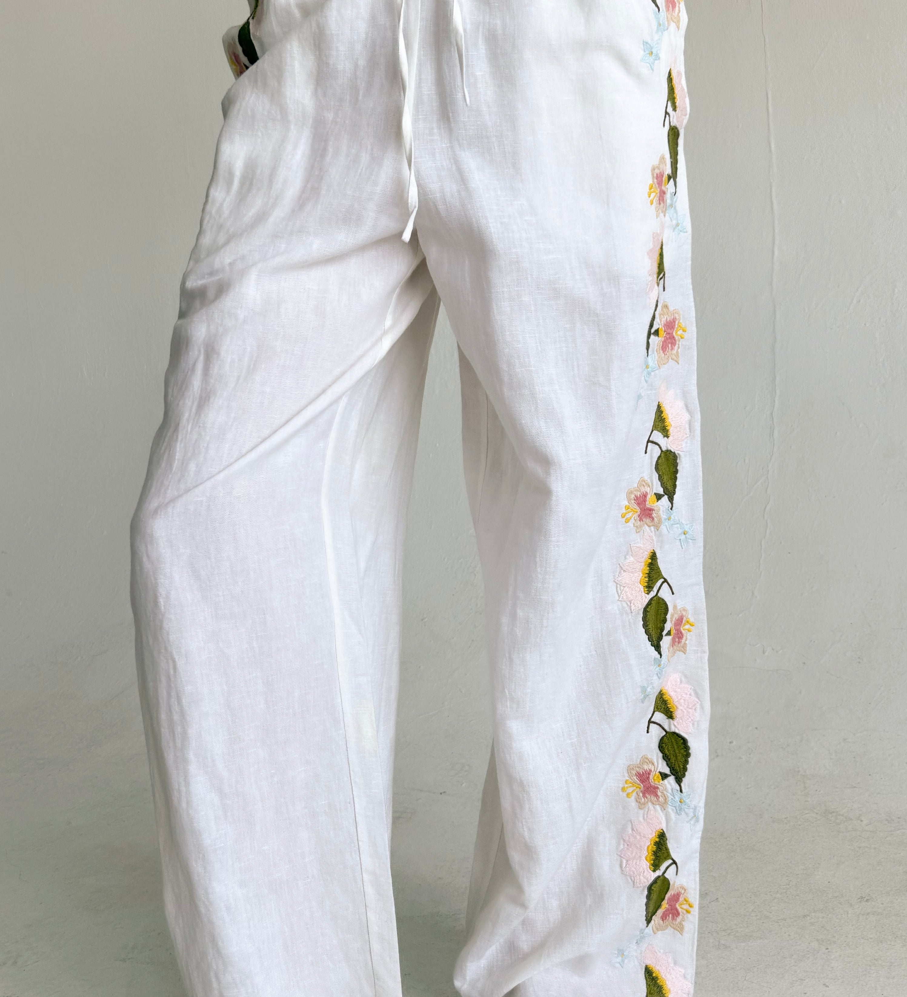 Ciao Lucia - Ermmano White Embroidered Linen Pant