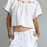 Ciao Lucia - Idoya White Embroidered Linen Top