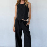 Ciao Lucia - Argento Black Linen Vest