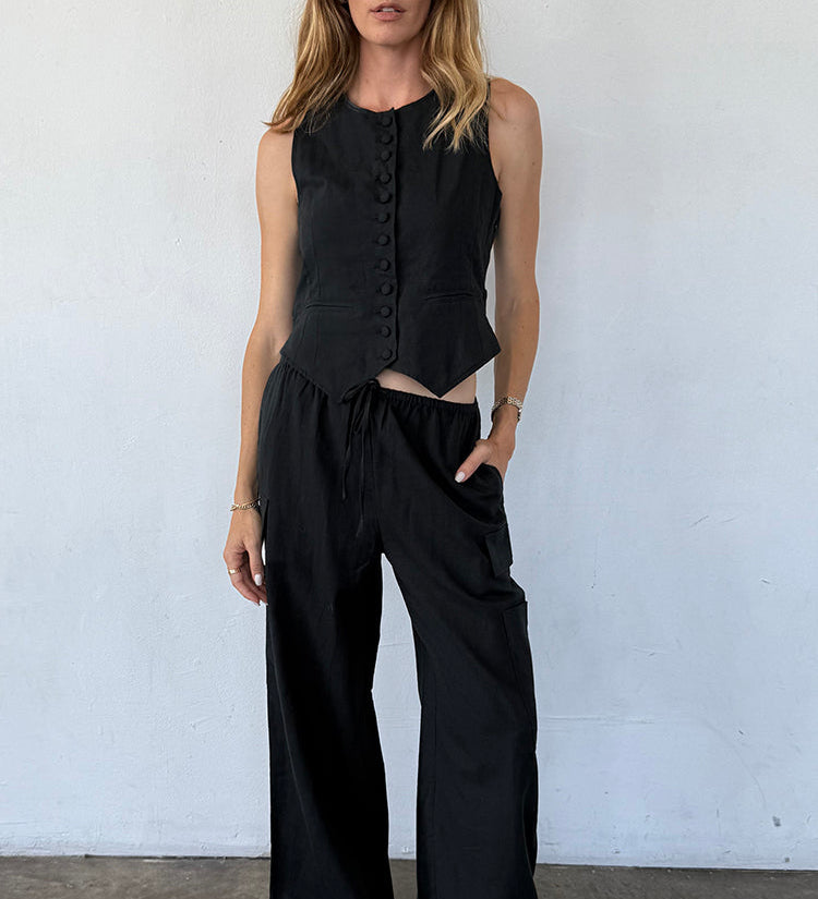 Ciao Lucia - Argento Black Linen Vest