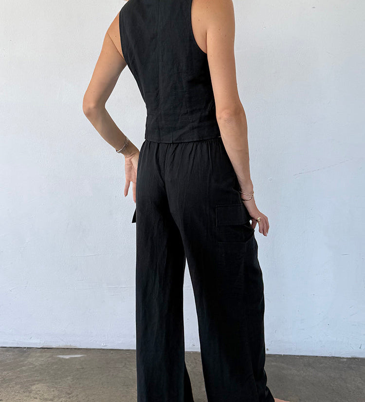 Ciao Lucia - Argento Black Linen Vest