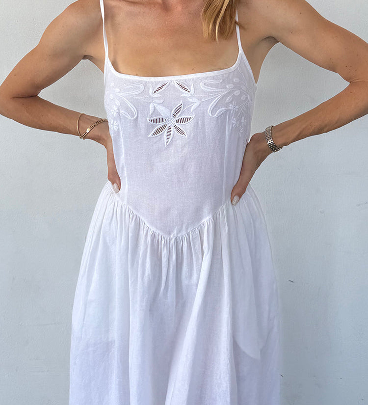 Ciao Lucia - Neroni White Floral Embroidered Linen Dress