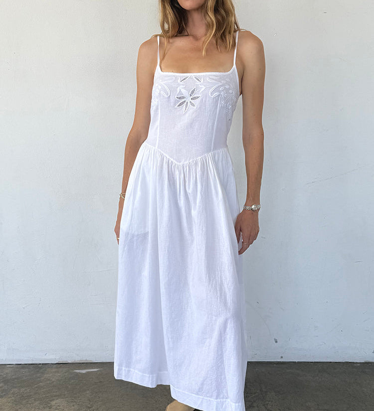 Ciao Lucia - Neroni White Floral Embroidered Linen Dress