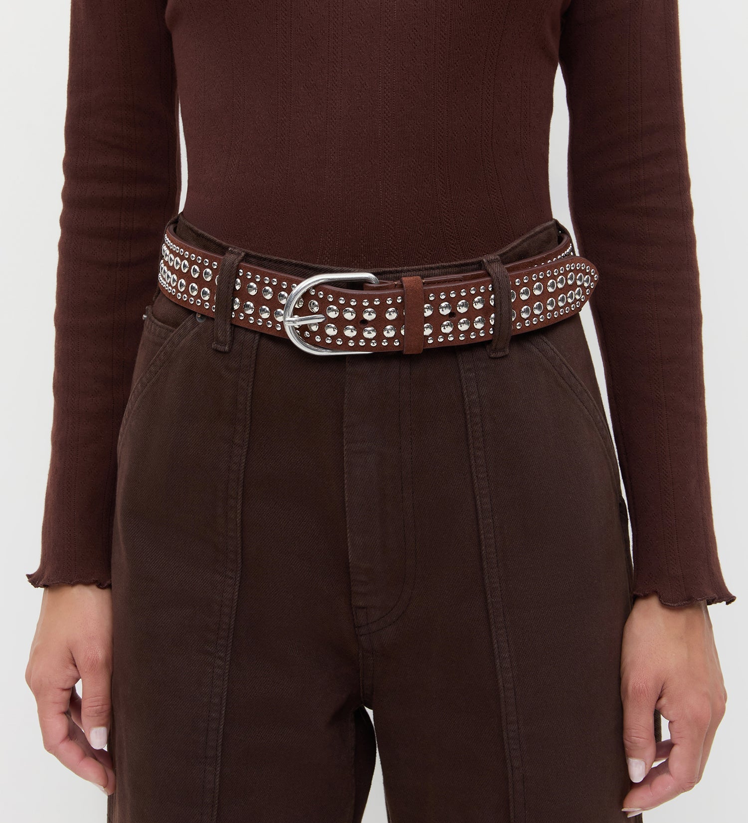 Loeffler Randall - Isaac Espresso/Silver Studded Belt