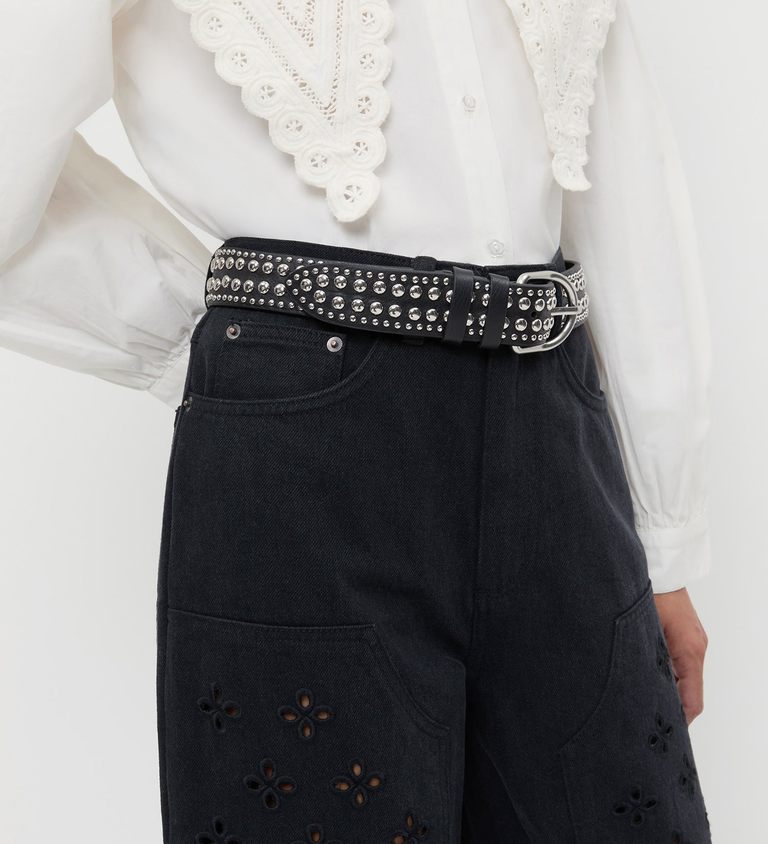 Loeffler Randall - Isaac Black/Silver Studded Belt
