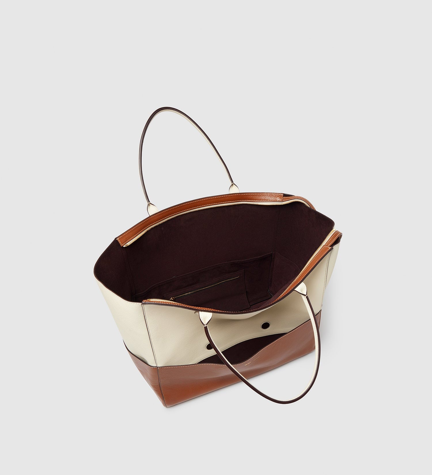 Metier - Incognito 42 Cabas Bag Smooth Calfskin White Sand and Cognac