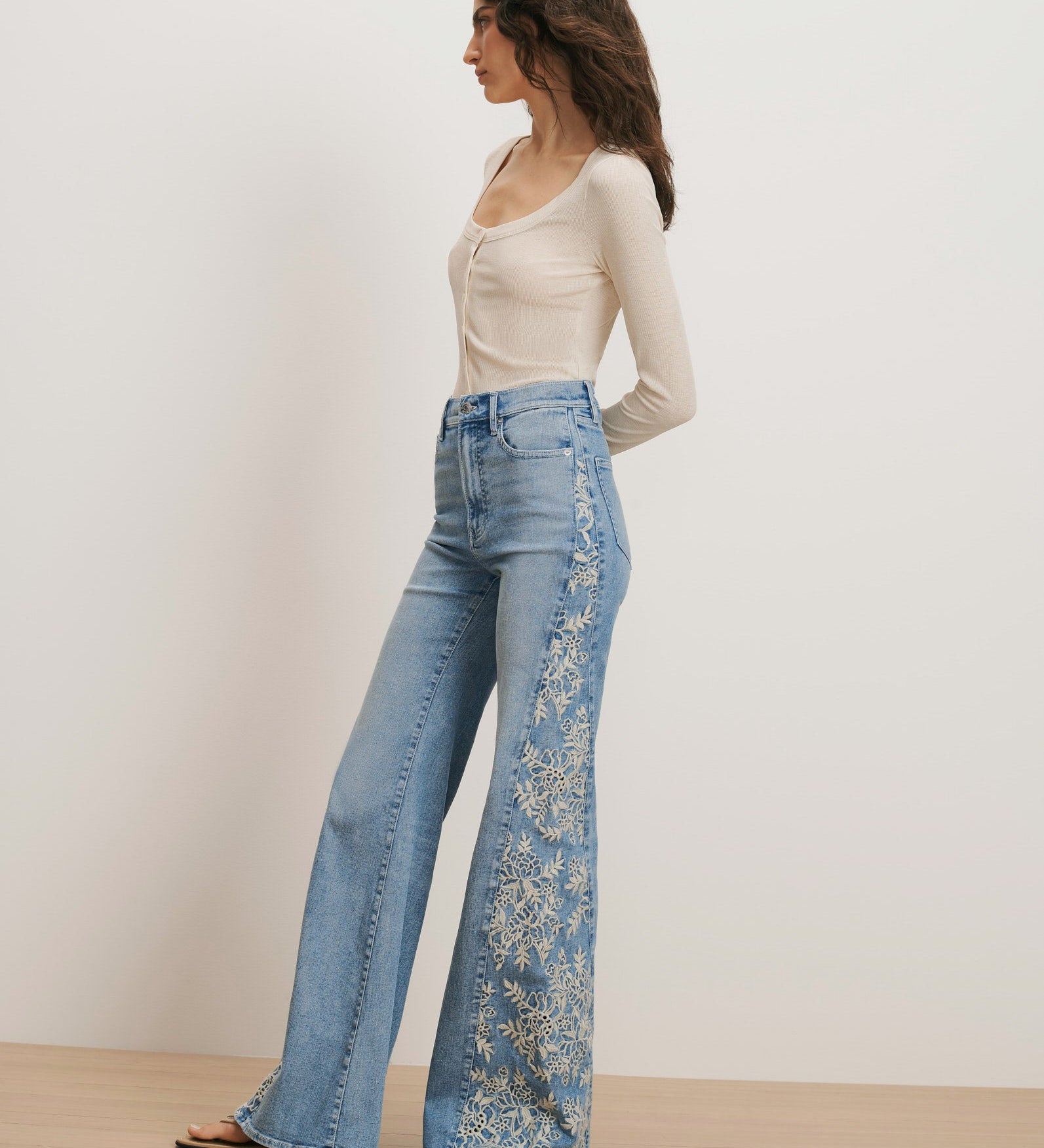 Veronica Beard - Joplin Embroidered Flare Jean