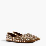 Khaite - Jane Flat in Caramel Suede with Silver Studs
