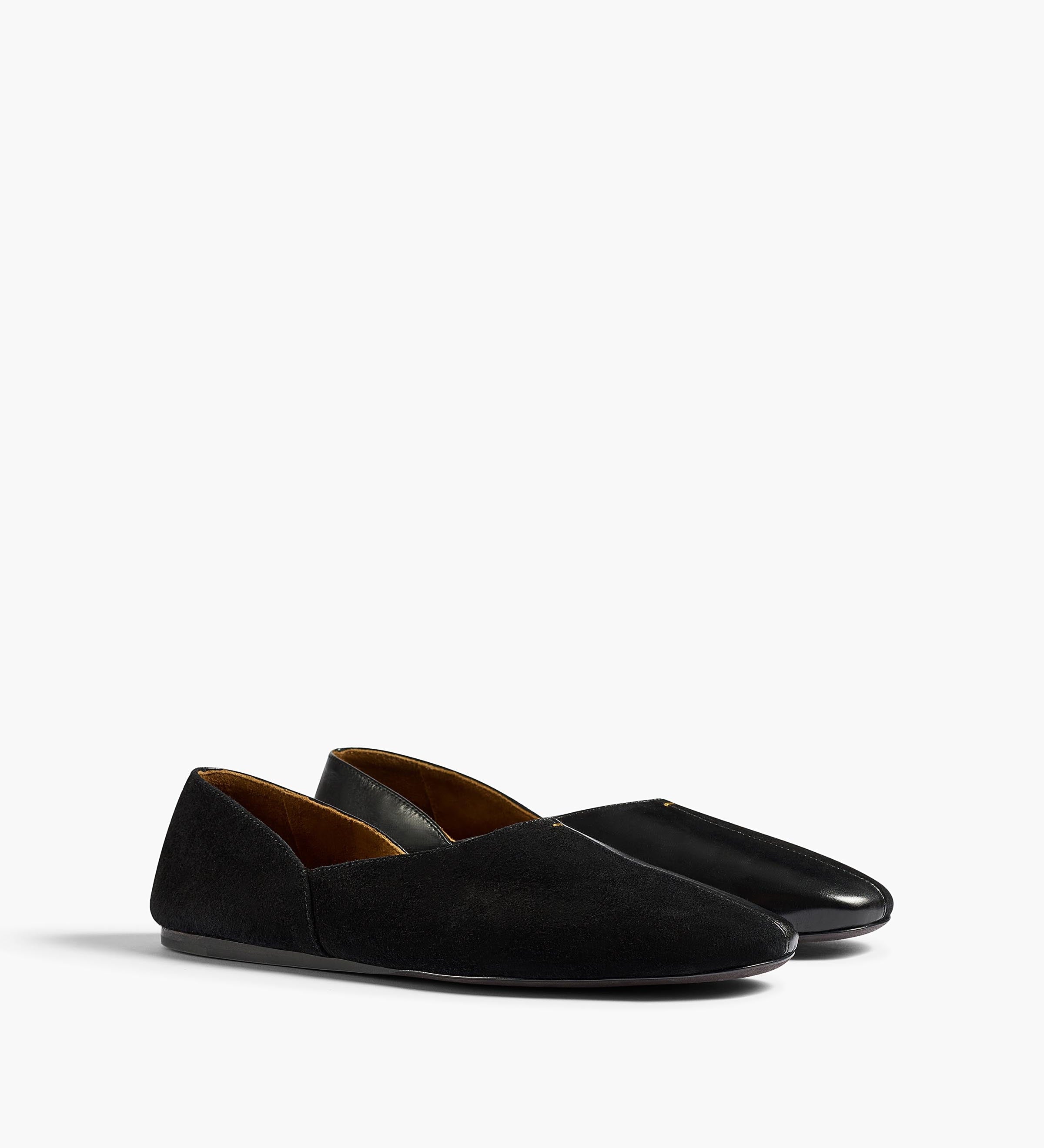 Khaite - Jane Flat in Black Sude and Glazed Leather