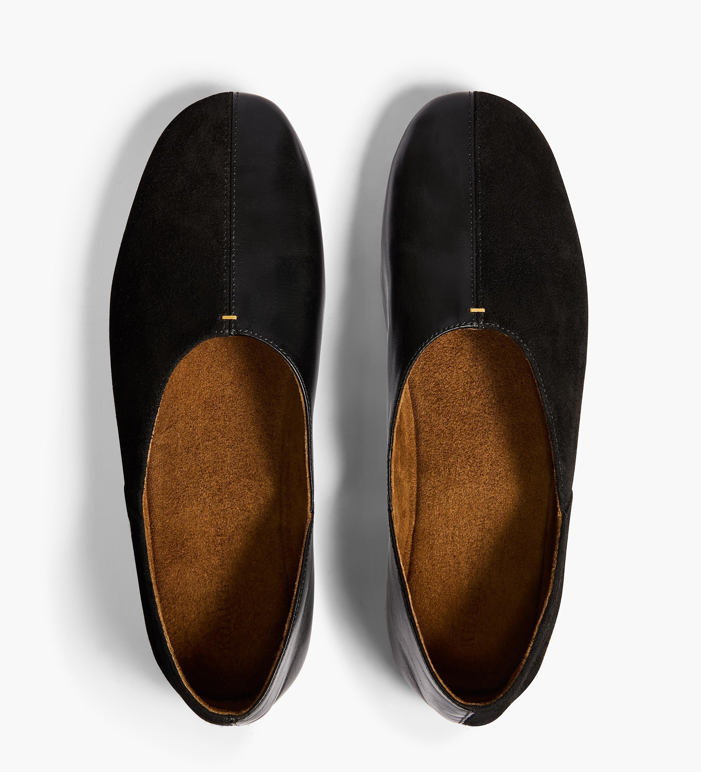 Khaite - Jane Flat in Black Sude and Glazed Leather