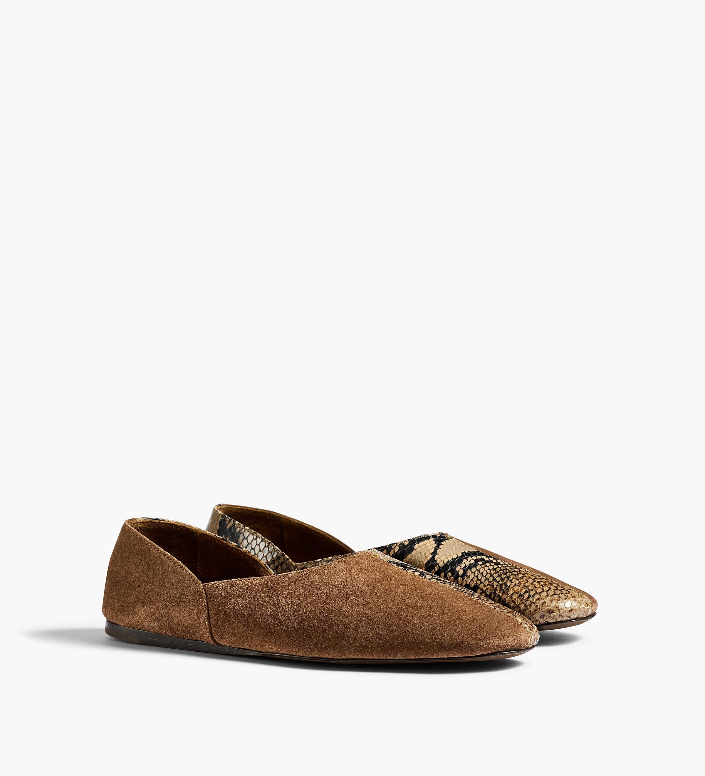Khaite - Jane Flat in Dattero Suede and Python - Embossed Taupe