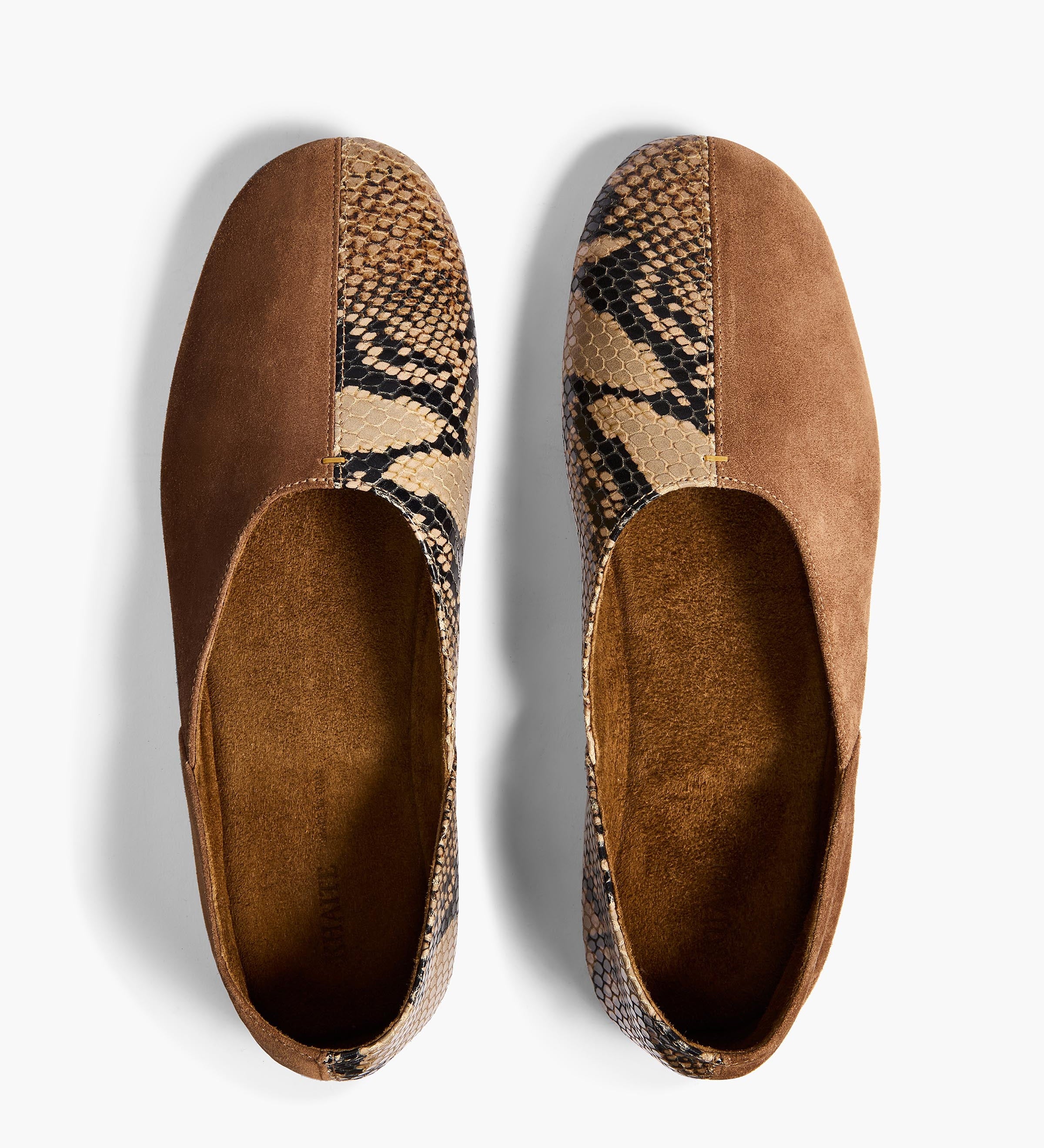 Khaite - Jane Flat in Dattero Suede and Python - Embossed Taupe