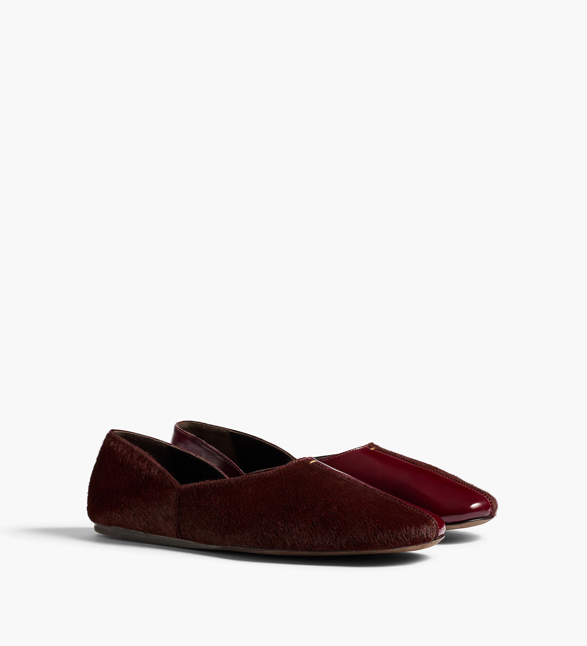 Khaite - Jane Flat in Rouge Noir Haircalf and Glazed Leather