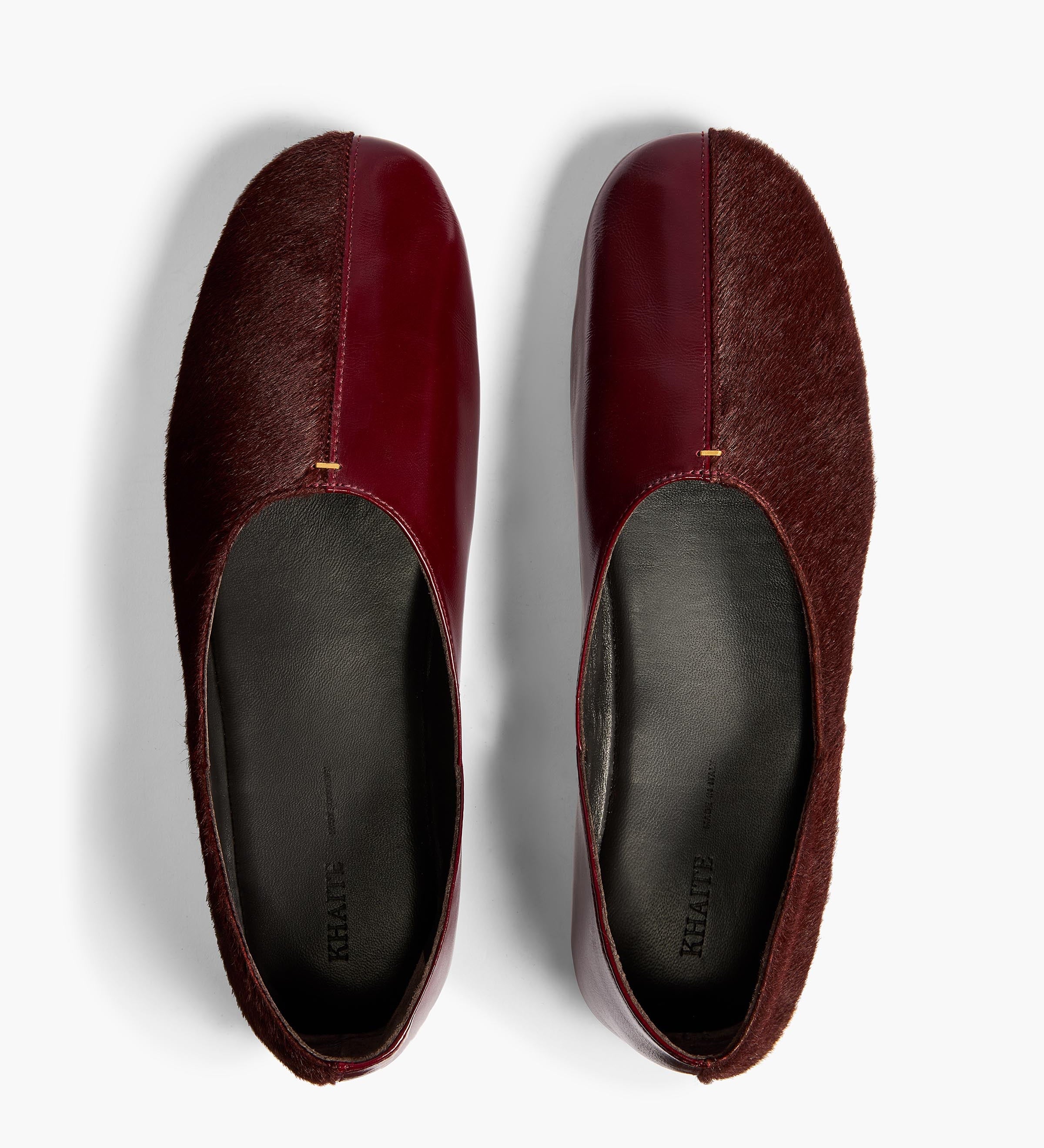 Khaite - Jane Flat in Rouge Noir Haircalf and Glazed Leather