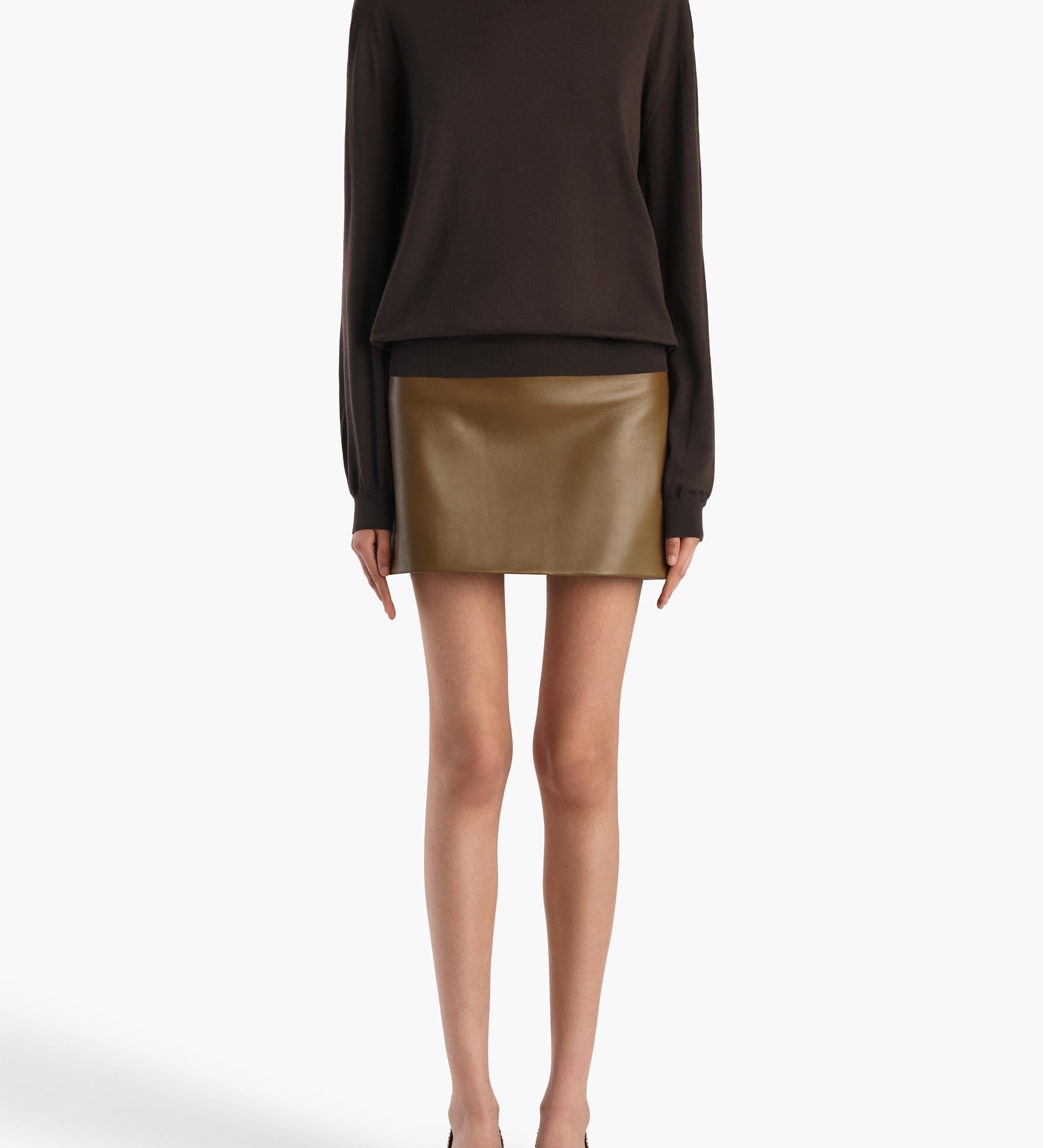 Khaite - Jett Skirt in Dark Olive Leather