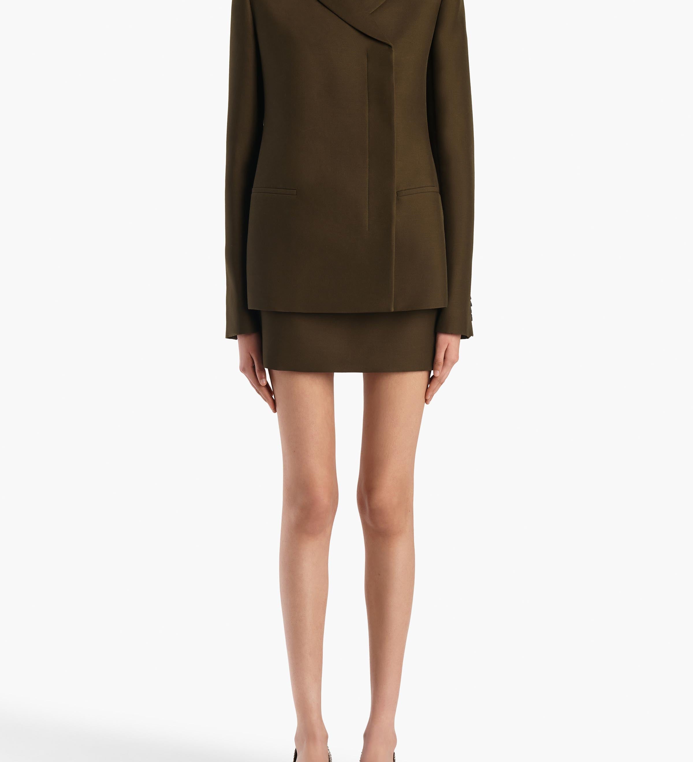 Khaite - Jett Skirt in Dark Olive Wool Silk