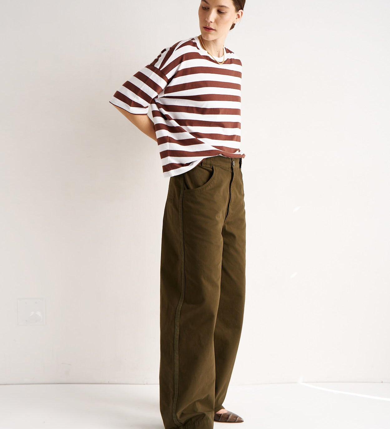 Jamie Haller - The Draped Tee in Brown Rugby Stripes