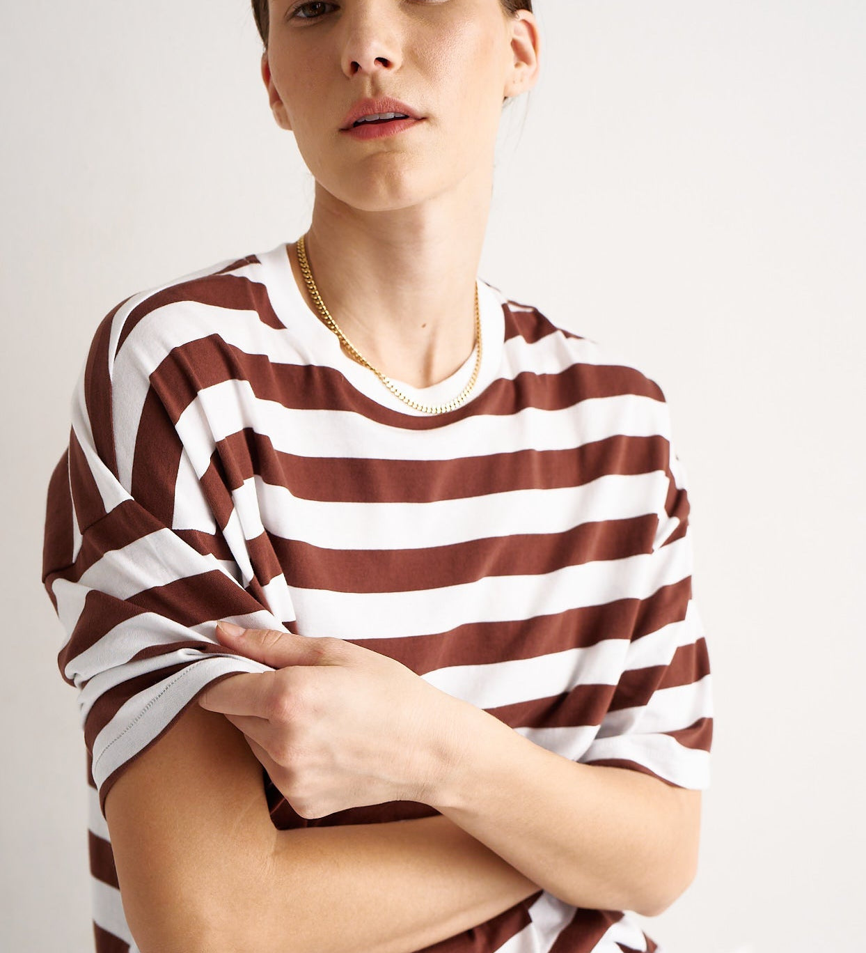 Jamie Haller - The Draped Tee in Brown Rugby Stripes