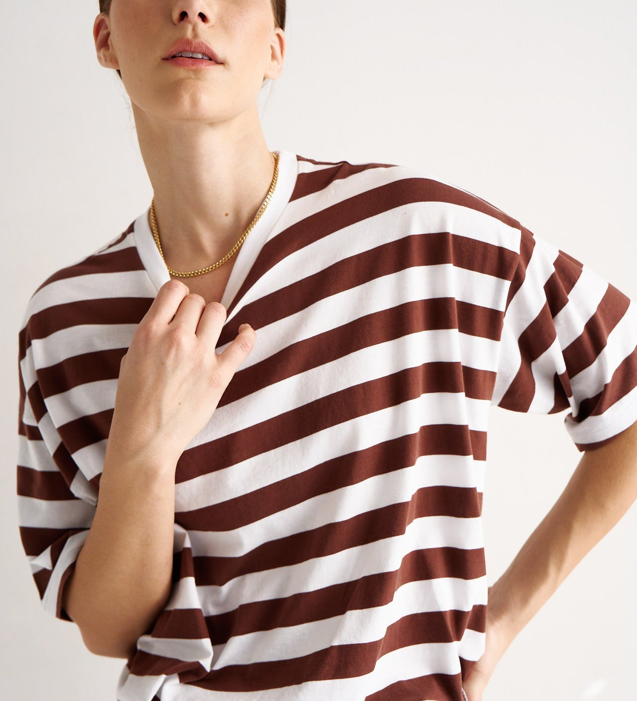 Jamie Haller - The Draped Tee in Brown Rugby Stripes