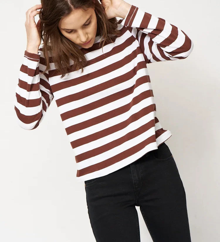 Jamie Haller - The Capital Tee in Brown Rugby Stripe