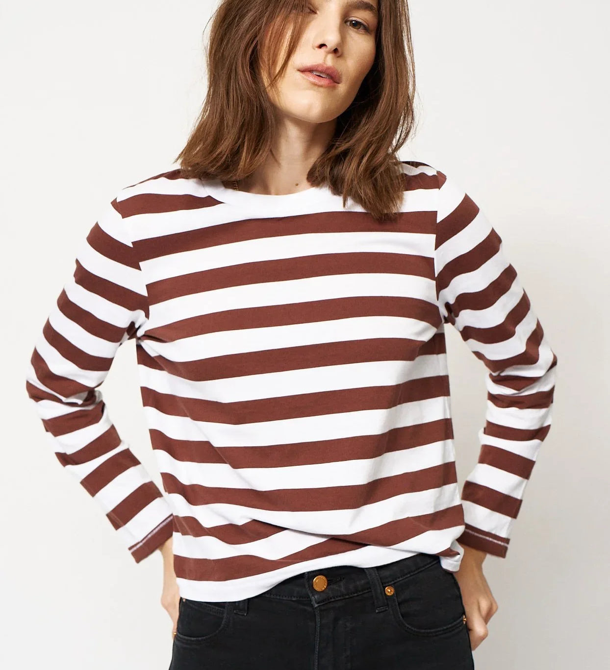 Jamie Haller - The Capital Tee in Brown Rugby Stripe