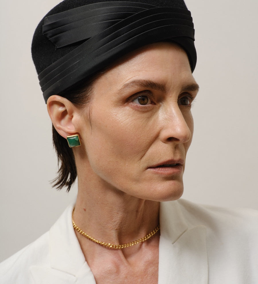 Jamie Haller - The Cufflink Stud Earring - Large in Dark Green Aventurine