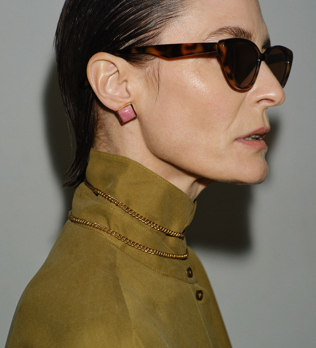 Jamie Haller - The Cufflink Stud Earring - Large in Rhodochrosite