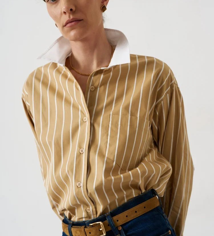 Jamie Haller - The Tipped Weekend Shirt in Gold Stripe