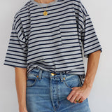 Jamie Haller - The Boxy Tee in Heather Navy Stripe