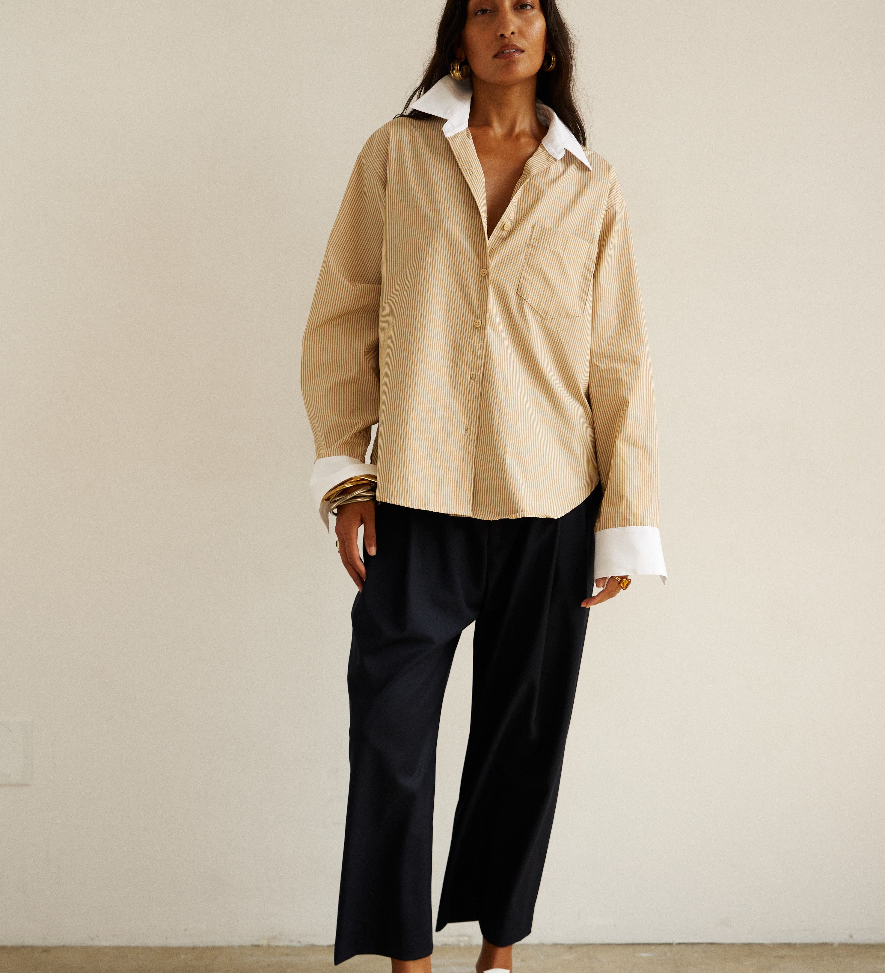Jamie Haller - The Tipped Weekend Shirt in Honey Stripe
