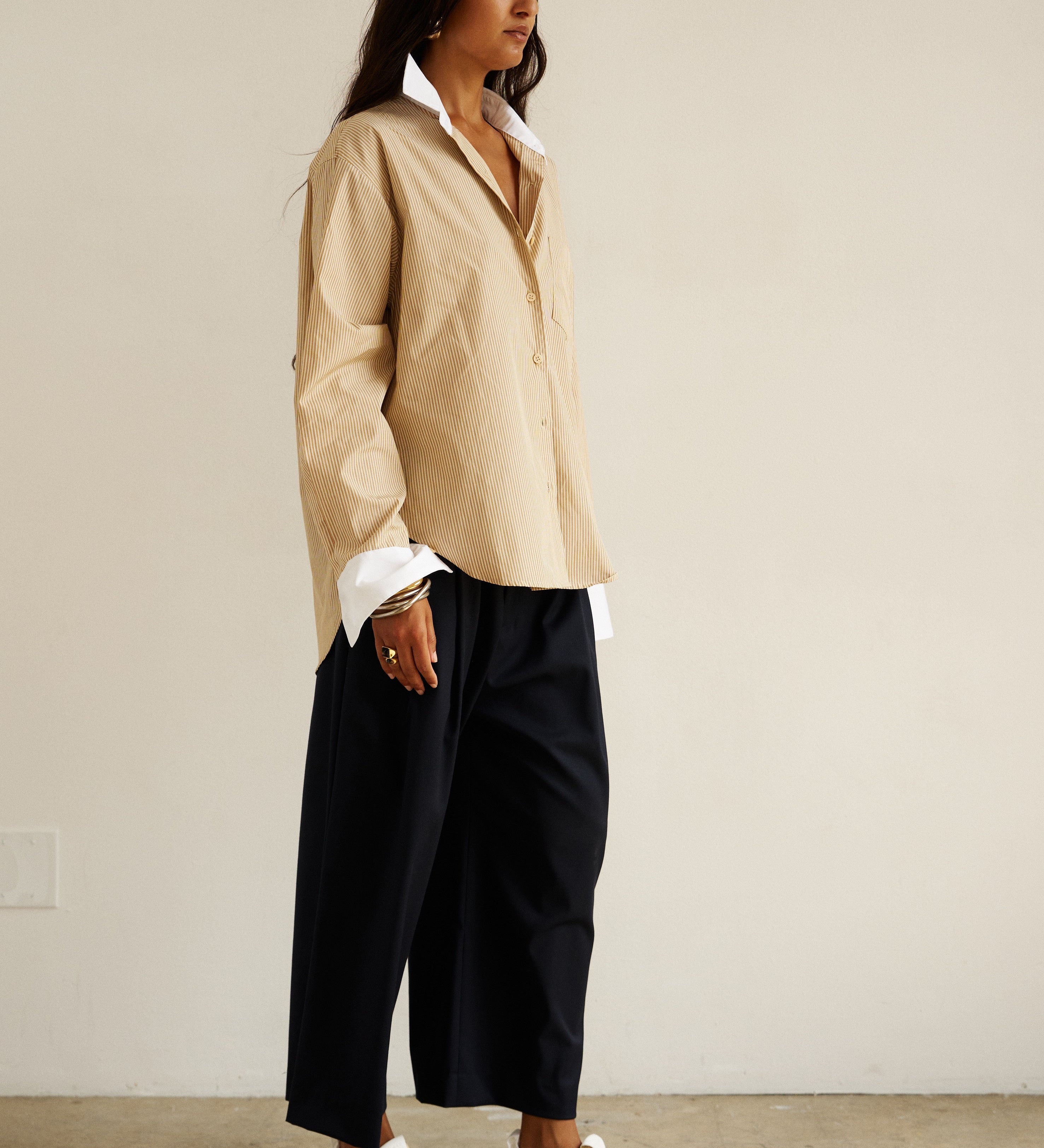 Jamie Haller - The Tipped Weekend Shirt in Honey Stripe