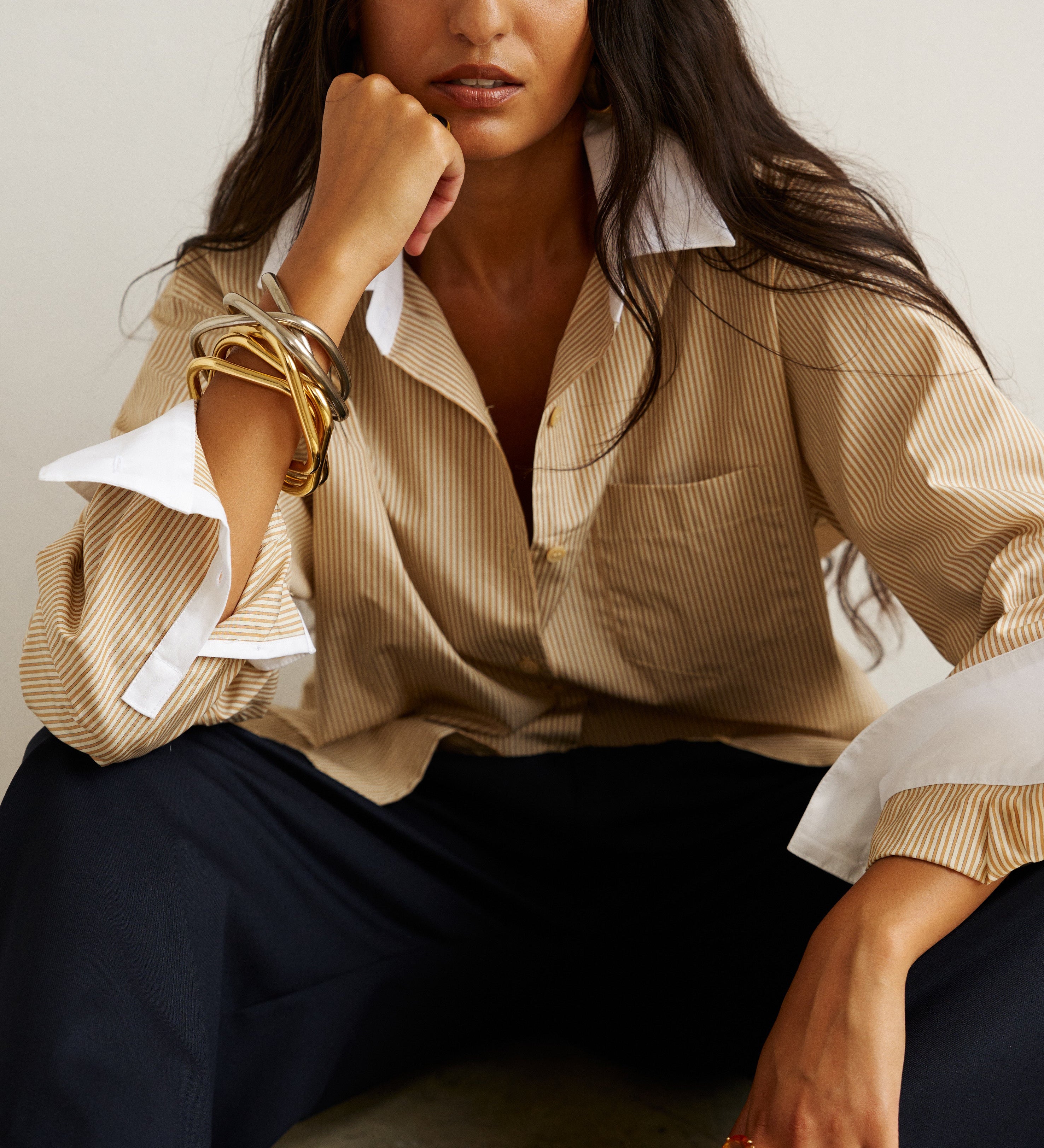 Jamie Haller - The Tipped Weekend Shirt in Honey Stripe