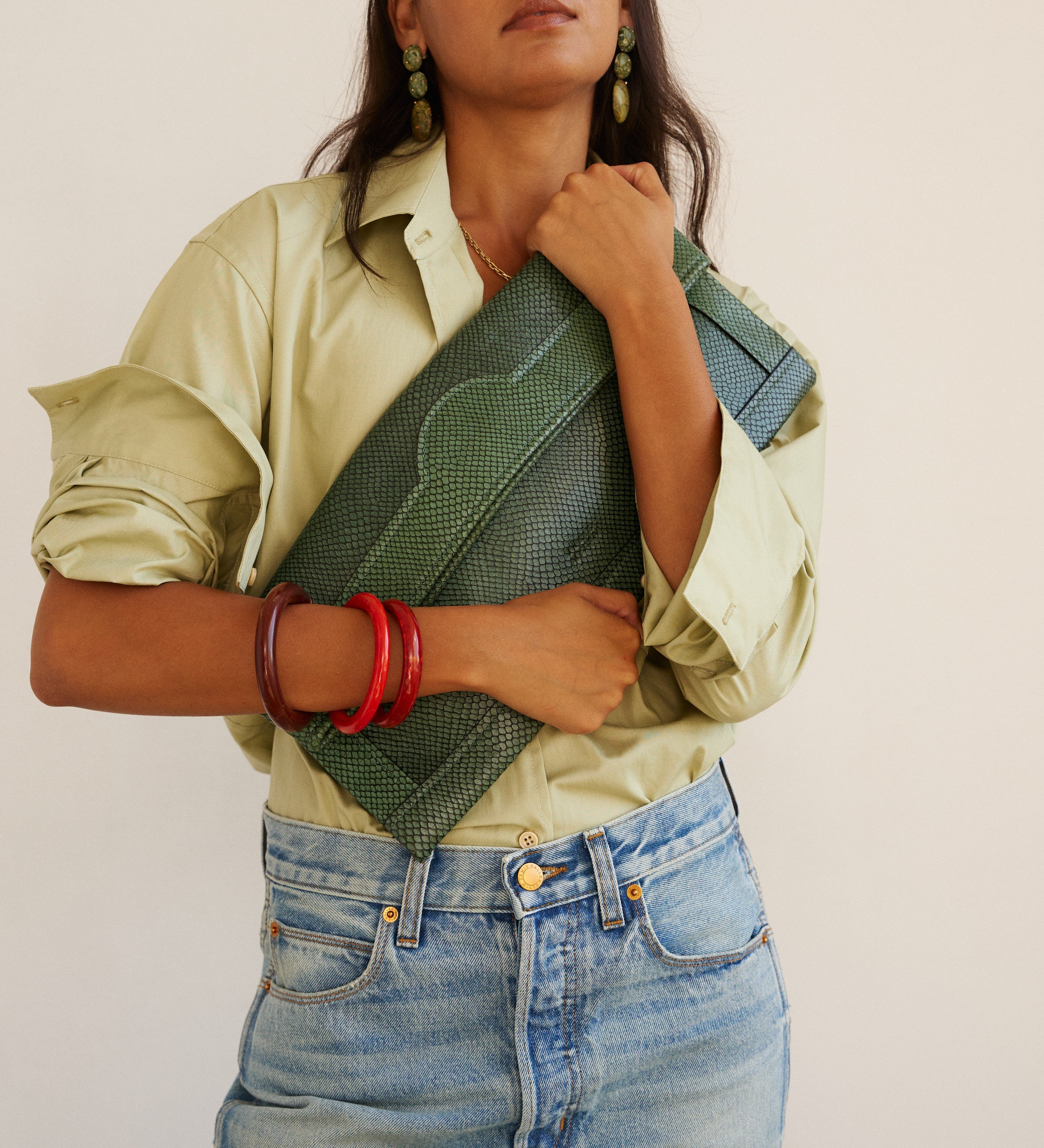 Jamie Haller - The Document Clutch in Green Snake