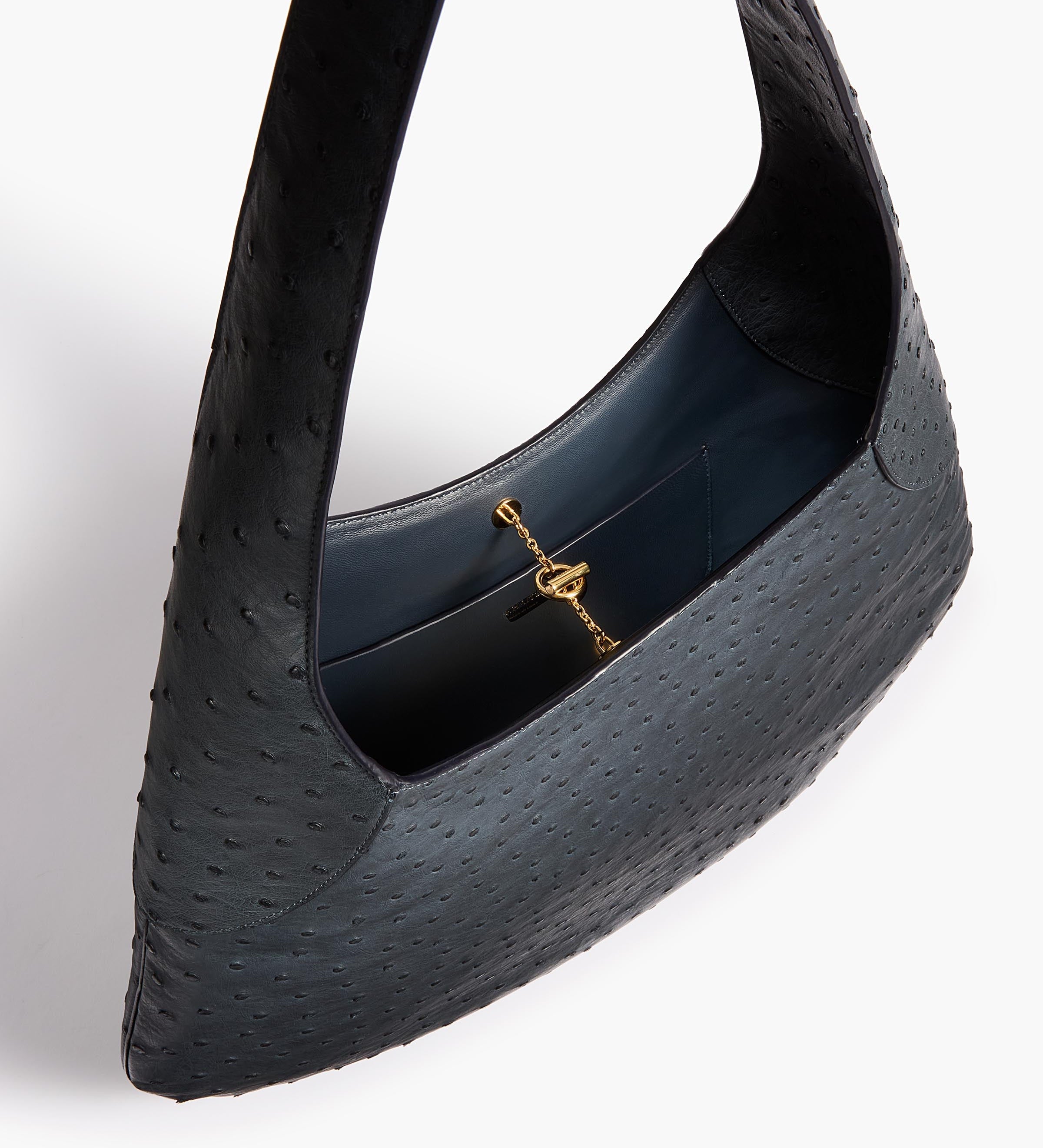 Khaite - Large Joan Hobo in Midnight Navy Ostrich