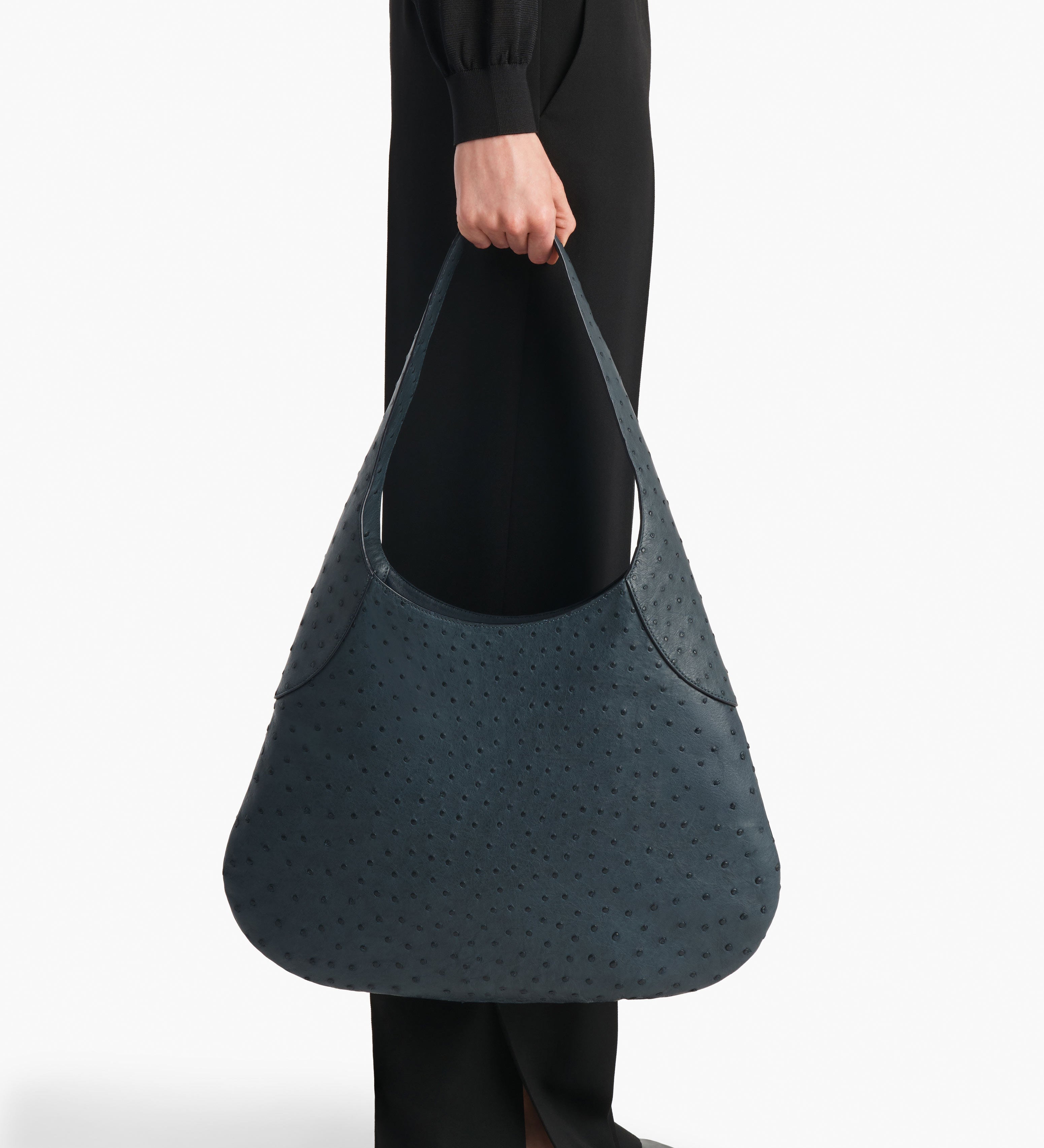 Khaite - Large Joan Hobo in Midnight Navy Ostrich