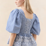 Loeffler Randall - Jodie Blue Gingham Embroidered Top