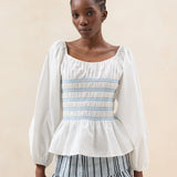 Loeffler Randall - Julietta White Gathered Cotton Top