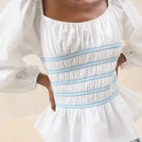 Loeffler Randall - Julietta White Gathered Cotton Top