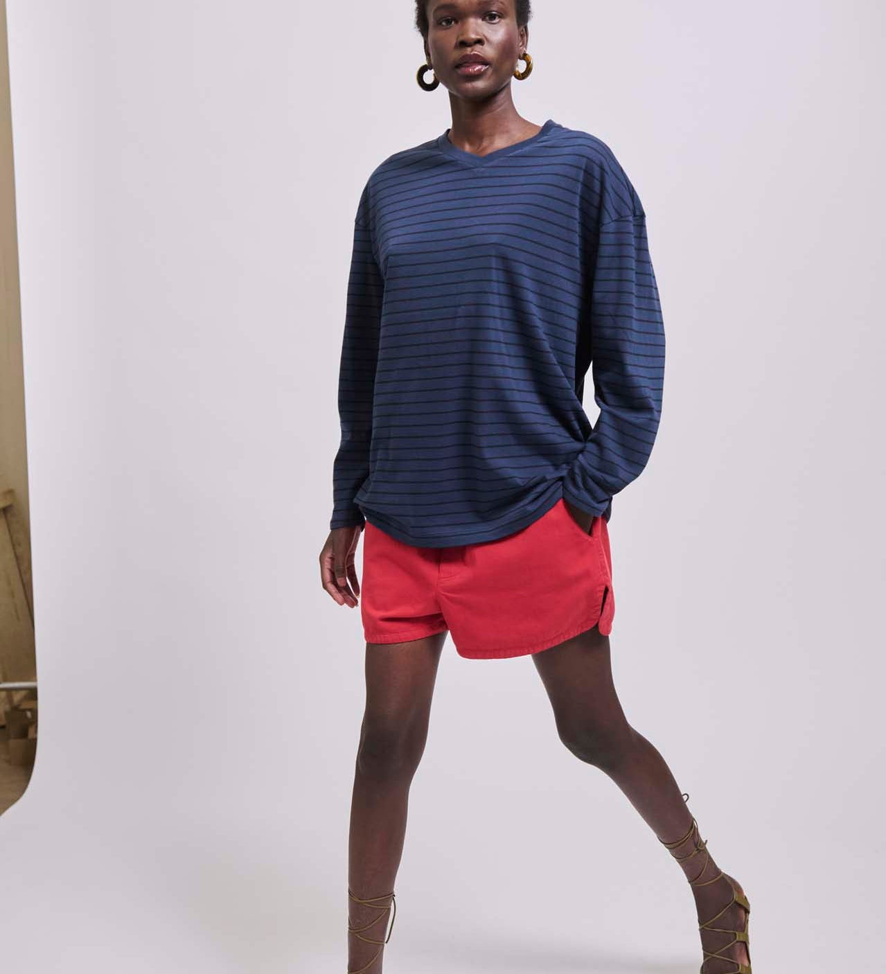 Jamie Haller - The High V Tee in Blue Stripe